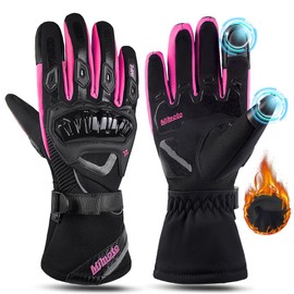 mjmoto Motorcycle Gloves Windproof Waterproof Guantes Moto Women Motorbike Riding Gloves Touch Screen Moto Motocross Gloves Winter for Lady (Pink, Medium)