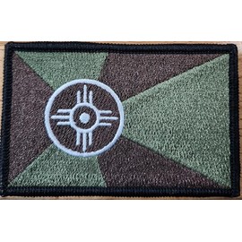 Wichita Kansas Flag Embroidered Patch with Hook & Loop Fastener American Military Patriotic Emblem Brown, White and Olive Draft Colors Black Border