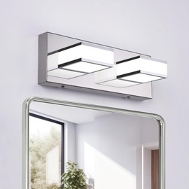 Two Light Bathroom Vanity Light Small Bathroom Wall Light Fixture Chrome Bathroom over Mirror Light Fixtures Acrylic Modern LED Lamp for Mirror in Bathroom Bedroom Restroom(Cool White 6000K)