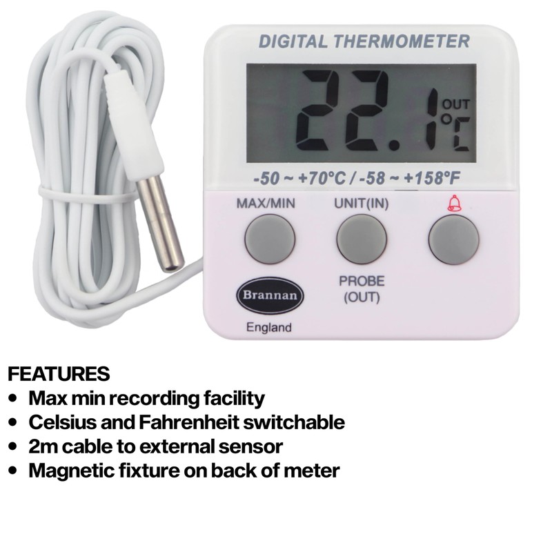 Brannan Refrigerator Thermometer Digital - Fridge and Freezer Alarm Alert