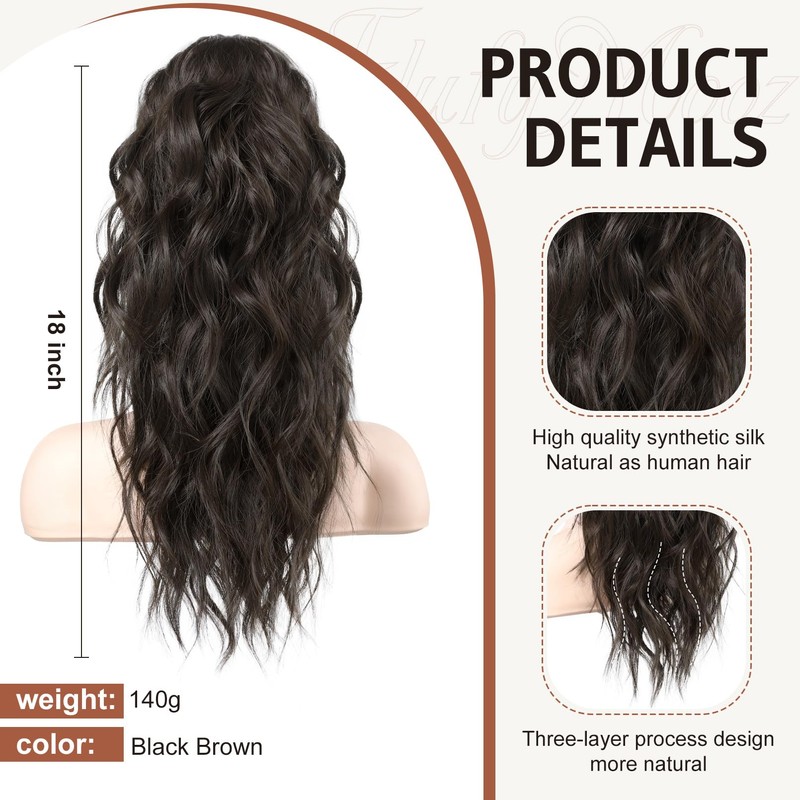 FLUFYMOOZ Ponytail Extension, Ponytail Extension, 46 cm Claw Clip, Ponytail