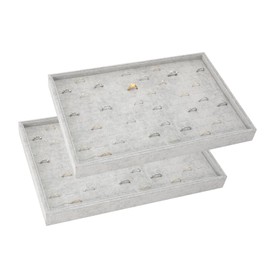 Polmart Stackable 100-Slot Rings & Earrings Organizer/Storage/Display Trays, Gray Velvet (2-Pack)