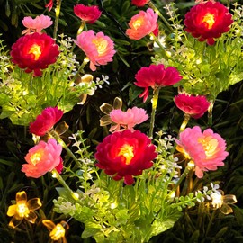 3 Branches Solar Lights, Outdoor Garden Decoration - 7 Snow Lotus Solar Garden Lights, Waterproof Solar Outdoor Lights, Auto On/Off, Garden, Yard Solar Decoration Lights (Red, 3 Pack)