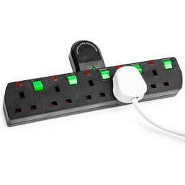 Duronic S125B 5 Way UK Plug Surge Protected Power Extension Adaptor Multi Socket | Switched | Black | Switches Turns 1 Socket Into 5, Not 4 | Engineered To Tell You When Surge Is On