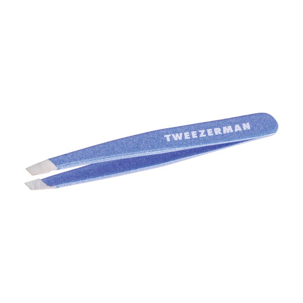 TWEEZERMAN Tweezers Mini Version with Hand-Filled Angled Tip for Eyebrow Plucking, Granite Sky