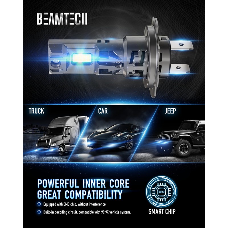 BEAMTECH H7 Light Bulbs, No Adapter Needed, 500% Brightness 6500K