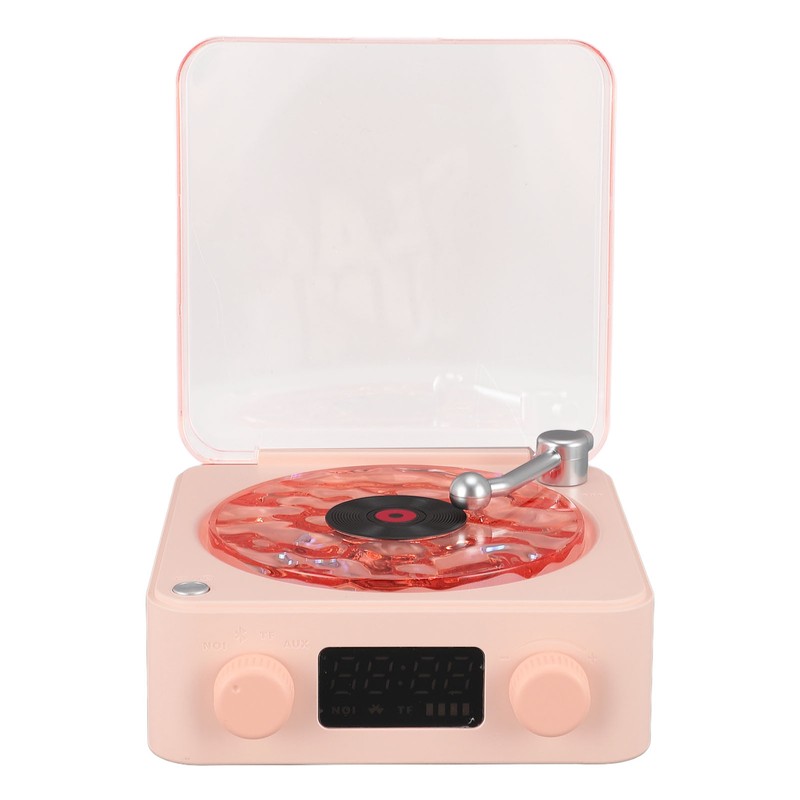 Record Player Style Bluetooth Speaker with Night Light and Time