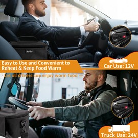 Aotto Portable Oven Electric Lunch Box Food Heater - 12V/24V 2-in-1 Car Food Warmer, Heated Lunch Box for Adults, Cook, Reheat, and Keep Meals Warm for Car, Truck, Travel - Black