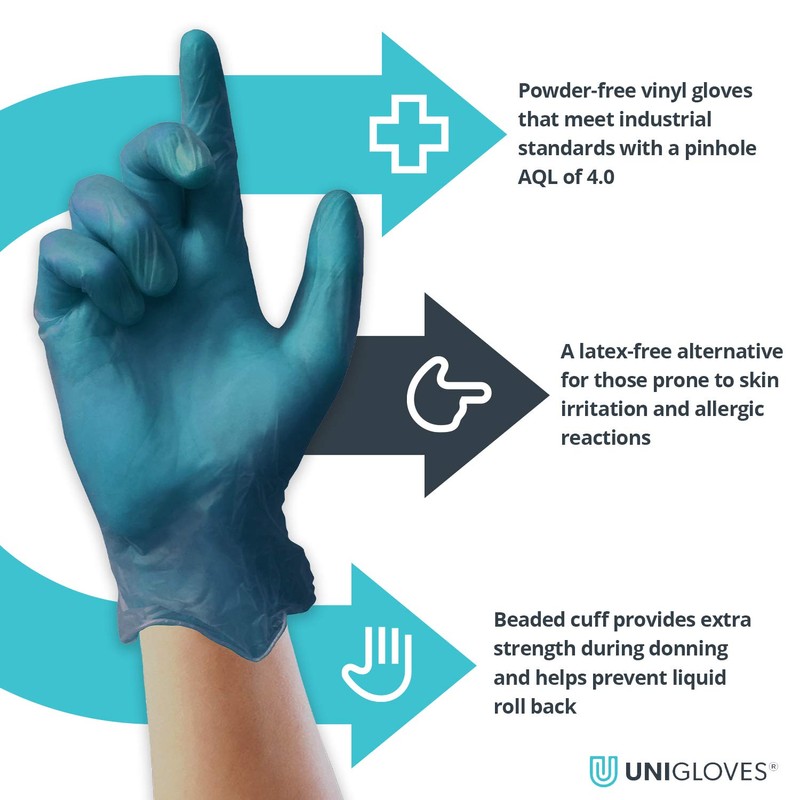 Unigloves Unicare GS0084 gloves Vinyl, Powder Free,Non Sterile,ambidextrous, Blue, Large,