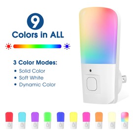 LOHAS LED Night Light Kids, Plug in LED Night Lights for Kid, 9-Color Changing, Bright Nightlight with Dusk to Dawn Sensor, Plug-in Night Light for Kids Hallway Stairway Bedroom Christmas Gift, 2 Pack