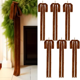 Janinka 6 Pcs Large Velvet Christmas Swag Bow 31.5 x 23.6 inch Rustic Velvet Staircase Wreath Bows Vintage Christmas Tree Topper Bows Large Bow for Outdoor(Light Brown)