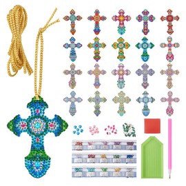 Spritewelry 10pcs Diamond Cross Hanging Kits 5D Rhinestone Acrylic Bookmark Kits Rhinestone Crystal Cross Pendant Ornament Christian Painting Decor for Adults