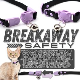 PICKLE WICKLE PET - Breakaway Safety Waterproof Cat Collar - PVC Coated Nylon - Quick-Release Clasp - Lightweight - Soft & Comfortable - Wildlife Bell - 23cm-33cm Adjustable Fit (Purple)