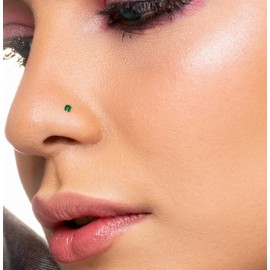 Enticera 2mm 14k Gold Plated G23 Titanium L Shaped Nose Rings Studs for Sensitive Skin Hypoallergenic 20g Cubic Zircon Handmade Thin Nose Rings L Shaped Nose Piercings Studs for Women Men Green