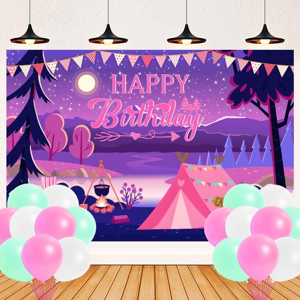 Pink Camping Party Decoration, 5 x 3.3 FT Girl Camping