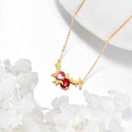 VONALA Pomegranate Gold Plated 925 Sterling Silver Necklace Fruit Pomegranate Pendant Red Zircon Jewelry Gifts for Women Birthday Christmas