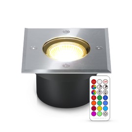 lambado® Flat LED Floor Spotlight for Outdoor Use with RGB Colour Changing Dimmable Includes Remote Control - Square Floor Light/Recessed Floor Spotlight IP67 Made of Stainless Steel - Driveable &