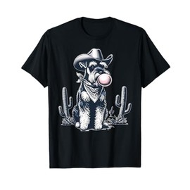 Retro Schnauzer Blowing a Bubble Cowboy UFO Rodeo Western T-Shirt