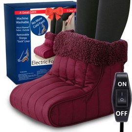 Thermee Micro Flannel Heated Foot Warmer, Sherpa Fleece, 2-Hour Safety Shut-Off, Electric Foot Heater for Women & Men, Foot Warmers for Feet, Heated Slippers, Under Desk Foot Warmer - Burgundy