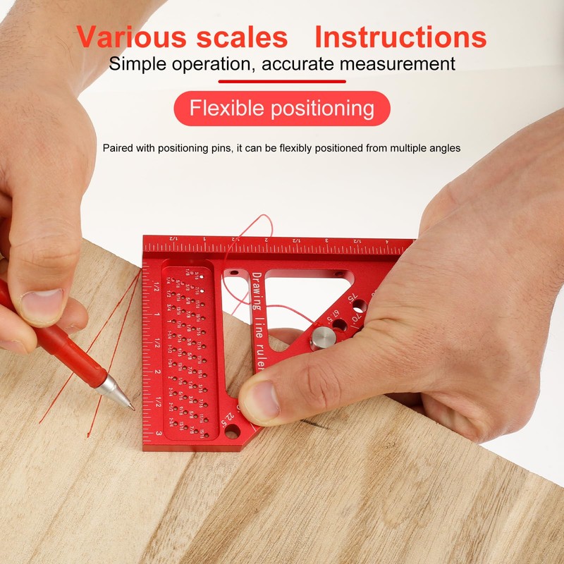 Carpenter Square Scribing Ruler, 3D Multi-Angle Measuring Ruler, Square Protractor,
