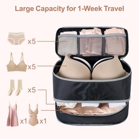Cambond Travel Underwear Organizer Bag - Lightweight Expandable Bra Bag Organizer for A-C Cup Bras, Portable Travel Packing Organizers Underwear Storage Bag Compression Packing Cubes for Women Black