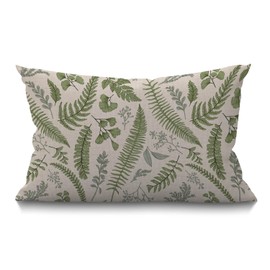 Leaves Cushion Cover Outdoor Linen Pillowcase Green Leaves and Fern Pattern Throw Pillow Cover 30cm X 50cm Hippie Decorative Oblong Lumbar Pillow Case for Livingroom Sofa Bed ,30x50cm 12x20 Inch