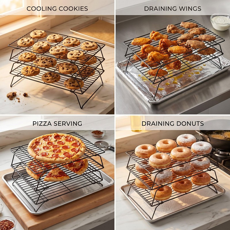 Cooling Racks for Baking, 3-Tier Stackable Wire Cooling Rack Set