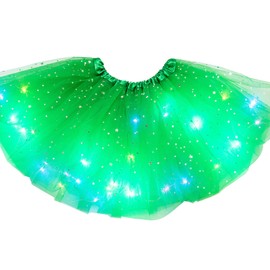 GSDGV Girls Tutu Skirts, LED Light Up Tutu Skirt, Luminous Tulle Tutu Skirt, Princess LED Dancing Skirt, Ballet Dance Costume for Christmas Party(Dark Green)