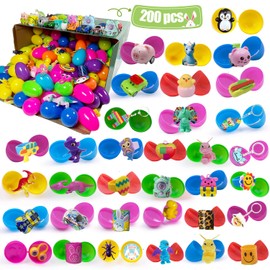SQZUWIT 200pcs Prefilled Easter Eggs with Toys Plus Stickers Inside, Filled Stuffed Easter Eggs, Easter Theme Party Favor Assortment/Easter Eggs Hunt Gift for Kids Girls Boys Easter Basket Stuffers