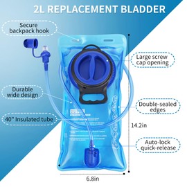 Replacement Hydration Bladder Compatible with Camelbak Backpack, 2L Water Bladder for Hiking Backpack, No Leakage Water Reservoir Storage Bag, with Large Opening, for Camping, Cycling and Running