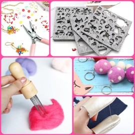 TAVADA Felt Wool Dry Felting Starter Set, Needle Felting Set with 52 Colours, Includes Felting Wool and 7 Stencils - Ideal for DIY Craft Projects and Crafts. Creative Possibilities Without Limits