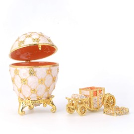 QIFU Hand Painted Easter Egg Decorative Enamel Trinket Box with Mini Carriage(QF5467)