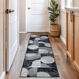 Rugshop Modern Geometric Design High Traffic Living Room,Bedroom,Kitchen, Home Office Runner Rug 2' x 7' Black