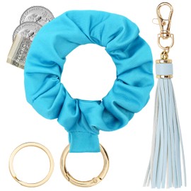 Scrunchie Keychain Wristlet - Hair Satin Scrunchies for Curly Hair - Key Ring Bracelet Keychain for Women (1, TEAL GREEN B)