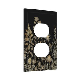 Gold And Black Floral Wildflowers 1 Gang Duplex Outlet Covers Electric Socket Switch Plate Decorative Light Switch Cover for Bedroom Bathroom Decor 5 X 3 IN