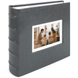 Golden State Art Photo Album holds 4x6 200 Horizontal Pictures with Memo Space and Front Window, 2 Per Page,Faux Leather Cover for Wedding Family Christmas Holiday and Valentine's Day(Grey)