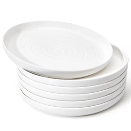 Sweese Porcelain Dinner Plates Set of 6, 10.5 Inch Dish Set - Dishwasher, Microwave, Oven Safe, Scratch Resistant, Kitchen Serving Dishes - White