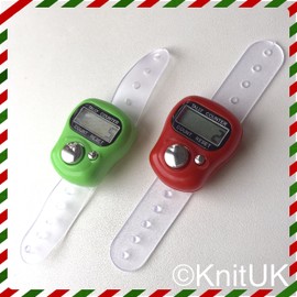 KnitUK Tally Counter - LCD (Finger-Held). Pack of 2. Green & Red Digital Knitting Row Counters