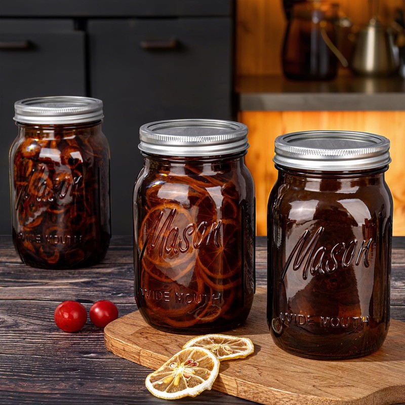 WELLIFE Amber Mason Jars, 6 Pack wide mouth mason jars