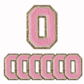 6 parches de felpilla rosa, letras bordadas, parches con purpurina, parches para planchar en oro para coser letras de 3.1 pulgadas de altura