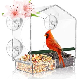 GURECOD Window Bird Feeder with Removable Feeding Tray for Backyard Outdoor Large Bird House for Cardinal Chicks and More.(Housing Pattern)