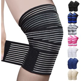 2 x Extra Long Elastic Knee Pads for Legs, Calves and Thighs, Multi-Purpose Pain Relief, Weightlifting and Squats (180 cm, Black, 2 Pack)