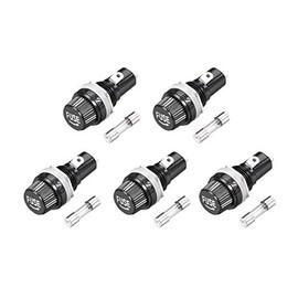 sourcing map Screw Cap Panel Mounted Fuse Holder AC 125V/15A 250V/10A with 5 x 20mm Glass Fuse 5Set