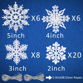 Mauts 46 pieces of white glitter snowflakes, Christmas decorations snowflakes winter Snowflakes Ornaments Christmas hanging birthday Christmas tree window door interior ornaments.