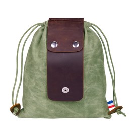 ZhaoCo Canvas Foraging Pouch for Hiking, Collapsible Leather Belt Pouch Waist Bag with Drawstring & Buckle, Easy Looping Around Belts - Green