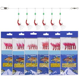 Fishing Bait Rigs Set Saltwater Fishing Rigs with Fish Skin String Hooks Feather Rigs Glow Beads Fishing Lure Bait Rigs Surf Fishing Rigs for Saltwater Freshwater Bass Trout Walleye 6/15packs (6)
