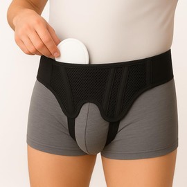 AT Surgical Inguinal Hernia Support Truss – Adjustable Black Belt with 2 Removable Compression Pads, Single or Double Side Support for Men and Women (XXX-Large)