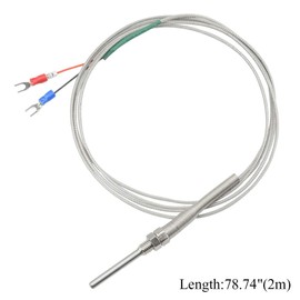 BGTXINGI PT100 2-Wire K Type Stainless Steel Thermocouple Temperature Sensor Probe 2M/6.6Ft 5mmx100mm High Temperature Resistant Probe Wire 32~1472°F (0~800°C)