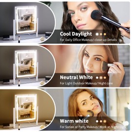 LED Vanity Mirror with Lights, Makeup Mirror with 3 Color Modes, Smart Touch Control, 360° Rotation for Desk,13.2" L x 11.2" W