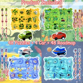 Ubegger Puzzle Racer Kids Car Track Set Puzzle Racer Car Track Set with Roadmap Puzzle Track Car Play Set Toy for Kids 3-8 Years Old(100Pcs, 4 Stytle)